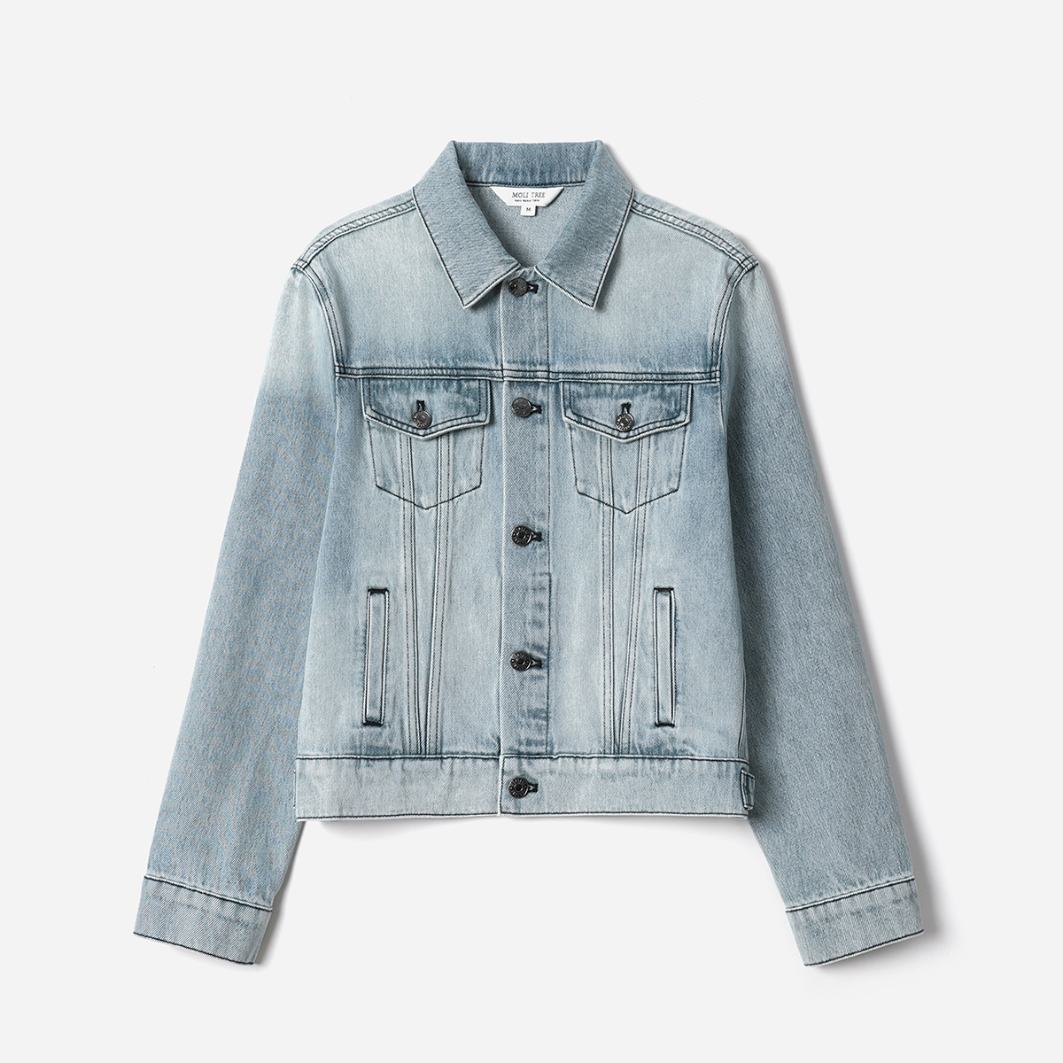 茉莉雅集L*V经典水洗磨白挺括全棉短箱形长袖牛仔外套 WWT08070