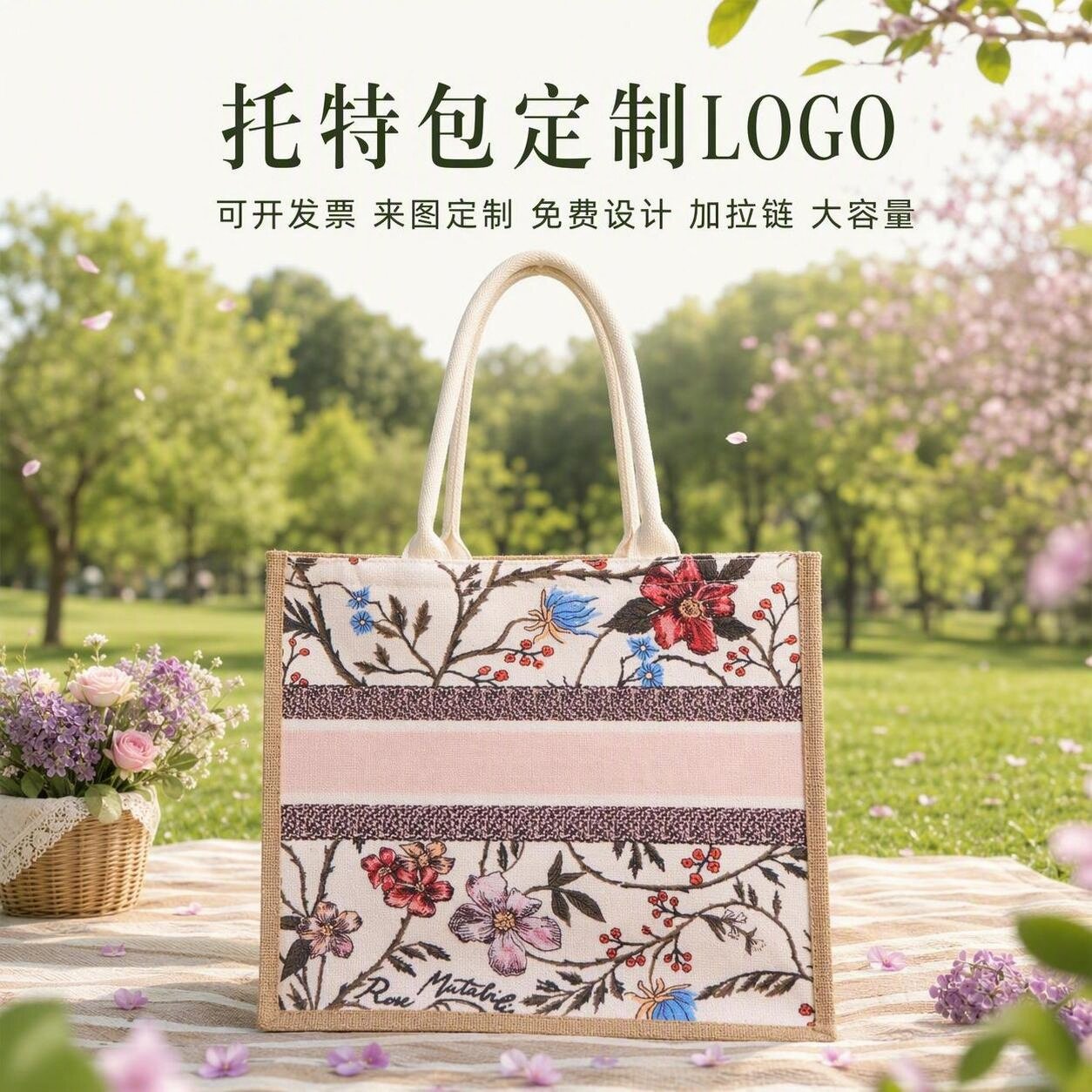 大牌复古印花托特包可定LOGO拉链图片