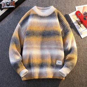 84778-P65美式复古条纹毛衣外套男女秋冬季潮牌百搭情侣宽松保暖图片