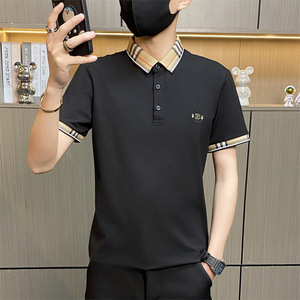 PL046-特P40欧货轻奢夏季短袖翻领POLO衫时尚格子撞色半袖青年T恤图片