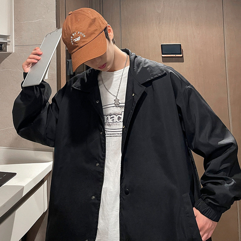 光板二开JK601特P55翻领教练夹克男春秋款潮牌宽松男生工装外套,男装夹克,电商D310B