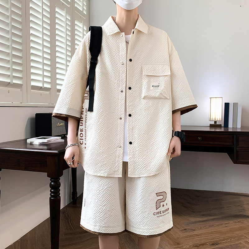 TZ24318-特P55短袖短裤套装男夏季休闲衬衫男生新款一套衣服,男装衬衫,电商D310B