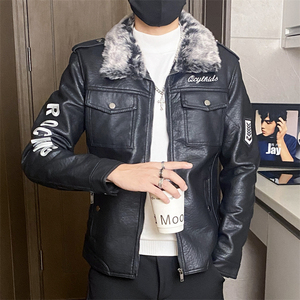 PY119-P180修身皮衣外套男新款男士皮衣外套飞行服夹克加绒保暖图片