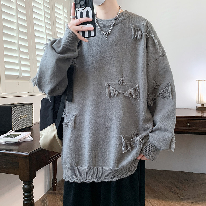 84655-特P50秋冬新款休闲毛衣男长袖针织衫美式破洞打底衫,男装针织衫/毛衣,电商D310B