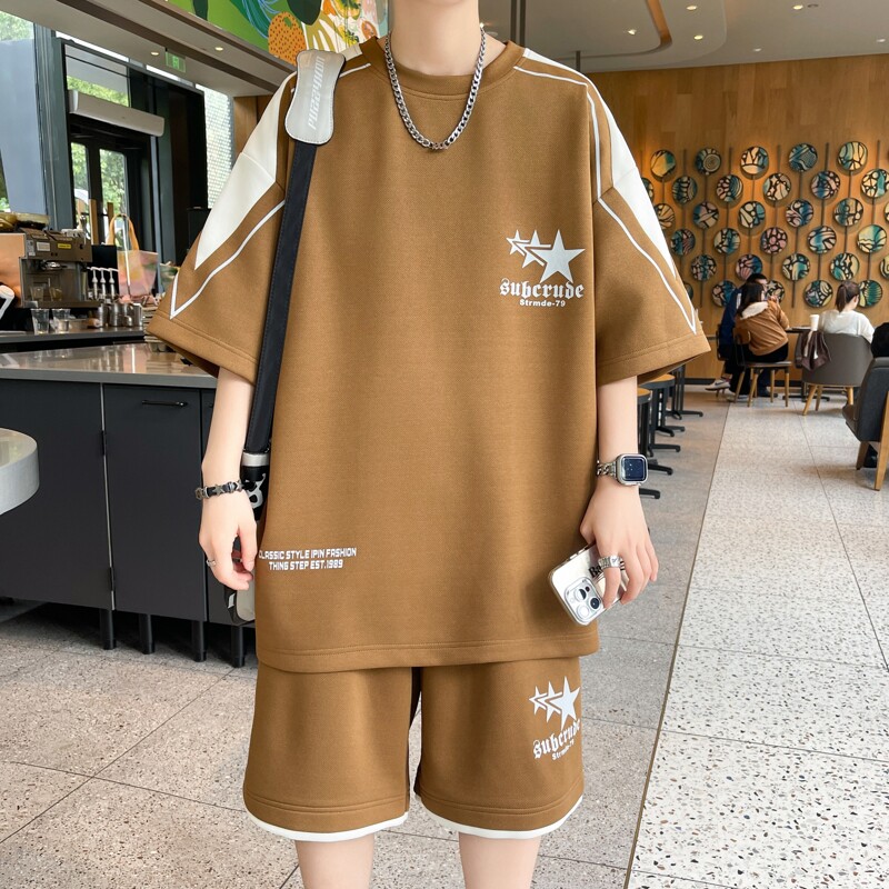 84355-特P50休闲运动套装夏季星星潮流套装学生潮牌短袖两件套,男装休闲套装,电商D310B