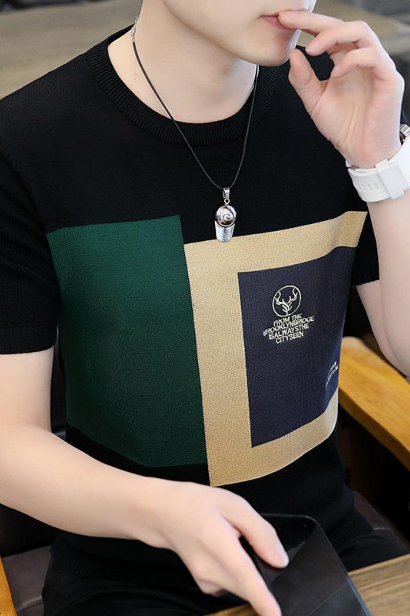 7316-P50短袖毛衣男2024春秋男装休闲针织半袖圆领百搭,男装T恤,电商D310B