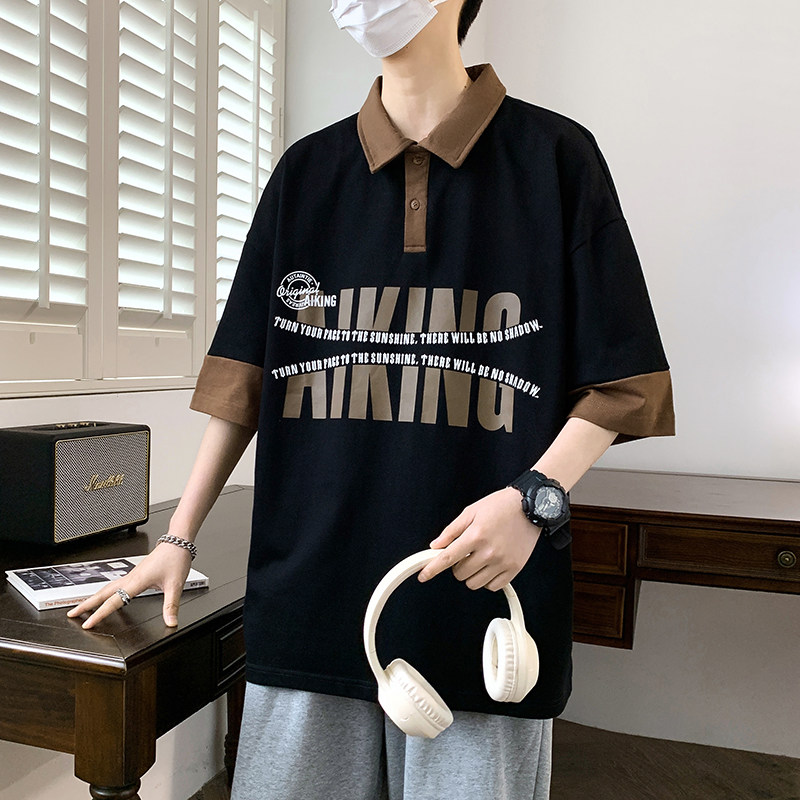 84065-P40衫短袖男女夏季休闲港风ins潮牌翻领半袖t恤,男装T恤,电商D310B