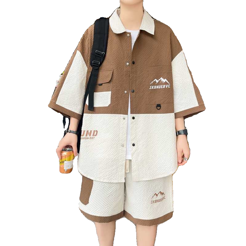 84313-特P55工装衬衫男套装夏季潮凉感短袖短裤一套搭配帅气休闲,男装休闲套装,电商D310B