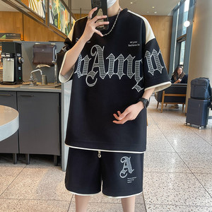 84304-P55夏装青少年男装帅气学生潮流套装高中生t恤男短袖酷帅图片