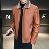 JK117-P90皮毛一体PU皮韩版翻领皮夹克商务休闲加绒加厚皮外套，男装皮衣，电商D310B