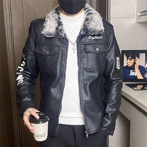 PY119-P180修身皮衣外套男新款男士皮衣外套飞行服夹克加绒保暖图片