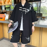 TZ24326-特P60港风套装新中式男青少年运动休闲衬衫短裤两件套，男装休闲套装，电商D310B