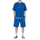 7538-P55假两件华夫格休闲套装男夏季潮牌短袖t恤短裤两件套，男装休闲套装，电商D310B