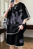 84307-P55青少年男士套装帅气夏季潮流初中高中学生夏装运动服，男装T恤，电商D310B