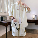 tz24323-特P60新中式风短袖短裤套装男夏季潮牌休闲衬衫男穿搭，男装衬衫，电商D310B