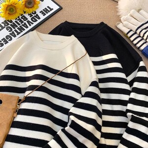 8301-特P55条纹毛衣男秋冬季加厚保暖线衣服男潮牌打底针织衫图片
