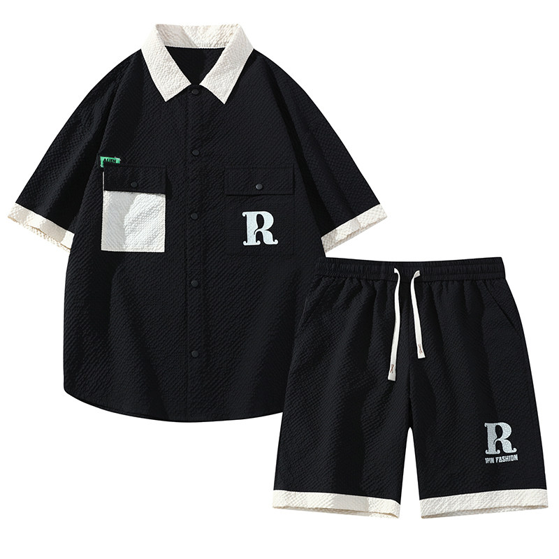 TZ24310-特P55夏季短袖衬衫男套装休闲两件套,男装衬衫,电商D310B