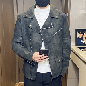 JK897-P100男士英伦皮衣水洗复古夹克休闲外套潮流修身痞帅机车服图片