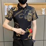 PL025-P35控55短袖Polo衫男夏季带领半袖t恤潮牌薄款龙图案体恤，男装Polo衫，电商D310B