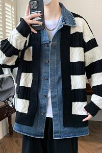 84876-特P88 秋冬新款针织开衫毛衣男外套  牛仔拼接假两件外套图片