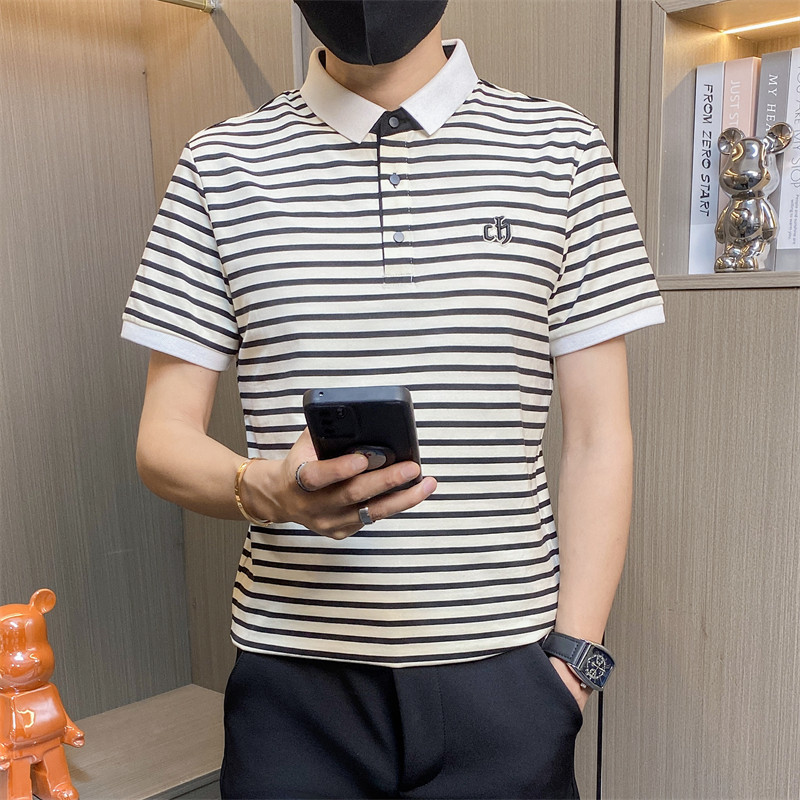 PL042-特P40男士短袖T恤夏季薄款商务潮流帅气带翻领条纹Polo衫,男装Polo衫,电商D310B