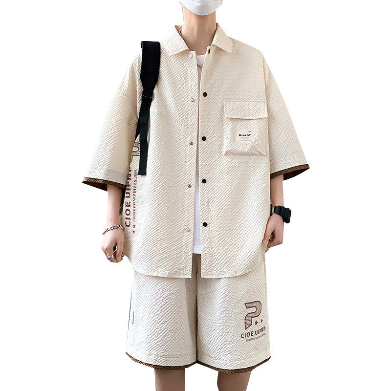 TZ24318-特P55短袖短裤套装男夏季休闲衬衫男生新款一套衣服,男装衬衫,电商D310B