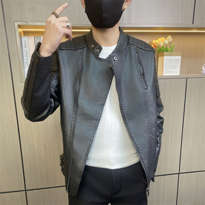 JK779-P98控138社会小伙皮衣男士潮流皮夹克青年修身机车服外套图片