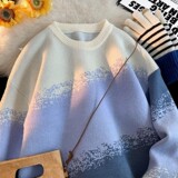 M8305-特P55渐变圆领毛衣男慵懒风高级感宽松休闲针织衫外套，男装针织衫/毛衣，电商D310B