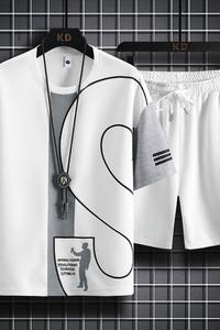 7553-P60短袖套装男士夏季潮流薄款休闲运动t恤夏装时尚衣服图片