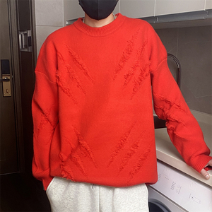 8402-特P58毛衣男款秋冬季圆领破洞针织衫内搭青少年加厚保暖线衣图片