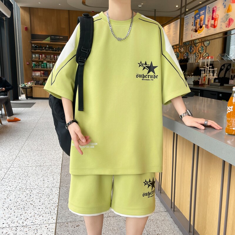 84355-特P50休闲运动套装夏季星星潮流套装学生潮牌短袖两件套,男装休闲套装,电商D310B