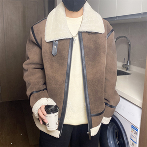68802-P208冬装羊羔毛港风棉衣皮毛一体港风宽松大码夹克男外套图片