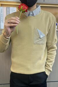 W3163-P75控98社会小伙假两件卫衣男士春季新款潮流衬衫领长袖t恤图片