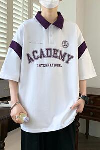 84068-P40青少年男短袖t恤新款夏季翻领衫学生宽松半袖休闲图片