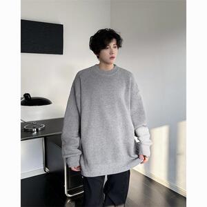 现货M869-特P50灰色毛衣男秋冬款宽松慵懒风内搭打底针织衫,套头宽松白色针织衫搭配图片