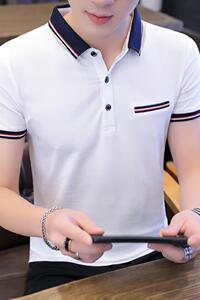 8011-P30翻领男士短袖T恤潮牌纯棉衫有带领男装体恤图片