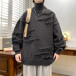76229-P55高领毛衣男秋冬季新款加厚线衣服内搭打底流苏针织衫图片