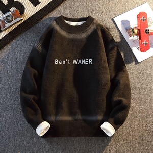 84507-P60毛衣男秋冬款圆领毛线衣服保暖冬装潮牌字母针织衫图片