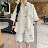 84318-特P55中式风短袖短裤套装休闲衬衫男穿一整套帅气，男装休闲套装，电商D310B