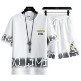 83609-P60休闲时尚套装男夏季运动休闲服潮牌一套搭配短袖短裤男，男装T恤，电商D310B