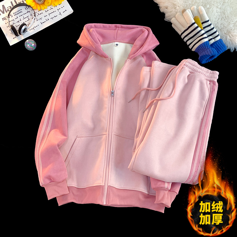 TZ991-特P105潮牌情侣卫衣男冬加绒加厚条纹连帽衫女宽松卫裤,男装卫衣,电商D310B