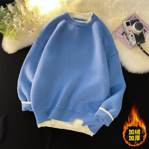 R601加绒毛衣男士春秋款冬加厚款宽松2022新款男生针织衫图片