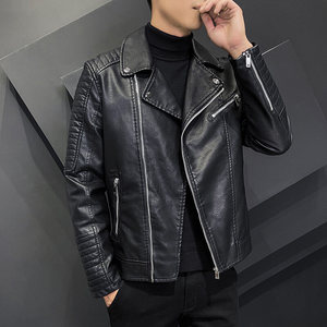 J秋冬新品男式夹克外套青年韩版修身机车服皮衣图片