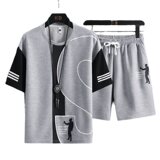 7553-P60短袖套装男士夏季潮流薄款休闲运动t恤夏装时尚衣服，男装T恤，电商D310B