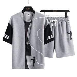 7553-P60短袖套装男士夏季潮流薄款休闲运动t恤夏装时尚衣服图片