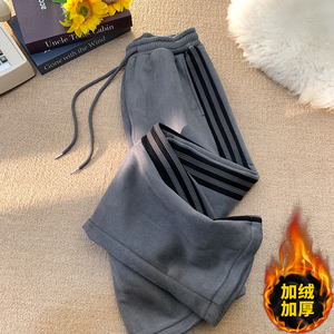 K2732特P45男款秋冬季宽松垂感潮牌美式卫裤运动休闲加绒加厚长裤图片