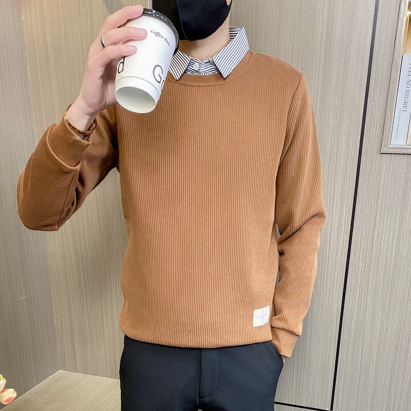 W3161-P78控108假两件卫衣男春秋季修身韩版帅气潮流百搭衬衫领,男装卫衣,电商D310B