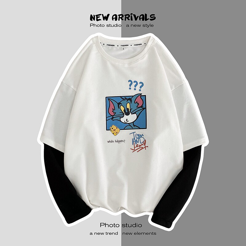 8523-P45卡通印花卫衣男韩版潮流套头宽松休闲港风外套情侣班服，男装卫衣，电商D310（原电商305）