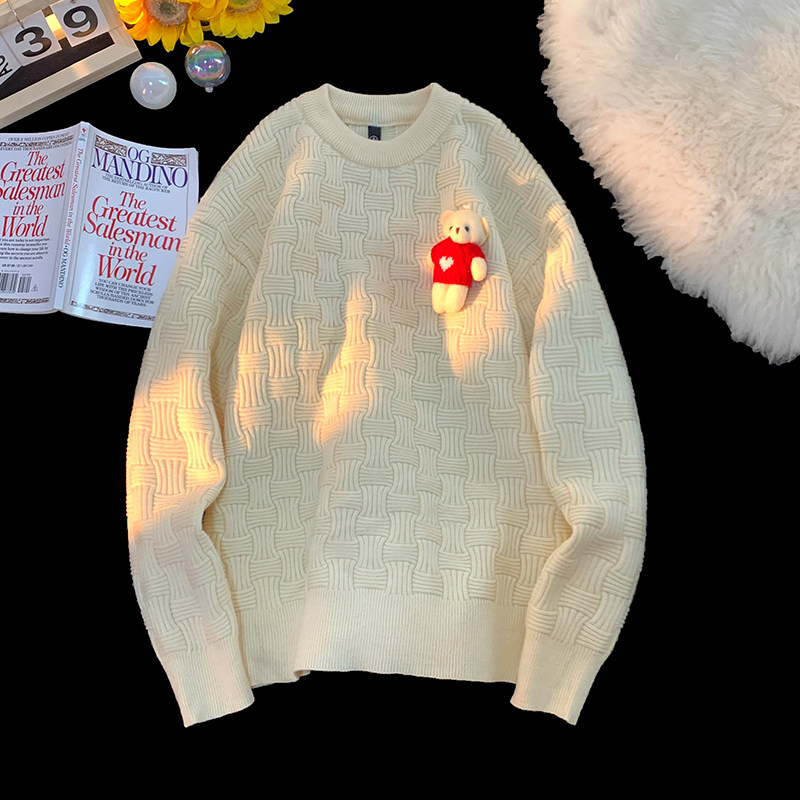 7559-特P55麻花毛衣男款宽松潮牌冬季复古线衣港风潮流休闲针织衫,男装针织衫/毛衣,电商D310B