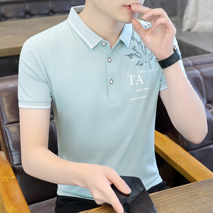 72809-P35 纯棉衫男短袖2024夏季印花翻领T恤薄轻商务休闲图片